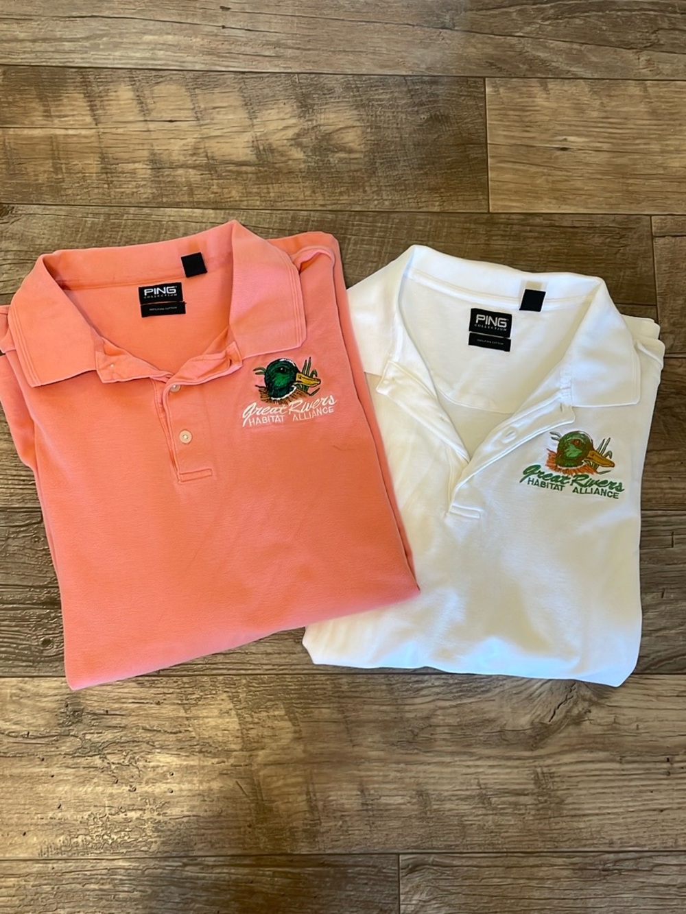 PING Polo Pair in Coral and White with Embroidered Duck Logo